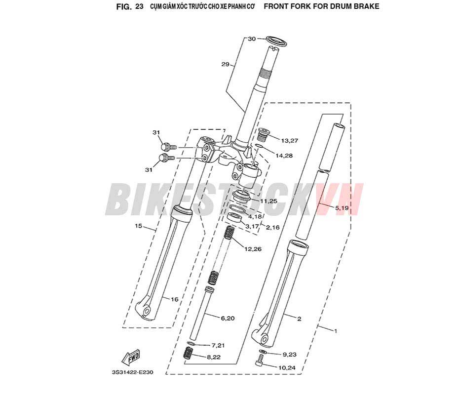 FIG-23_CỤM GIẢM XÓC TRƯỚC CHO XE PHANH CƠ